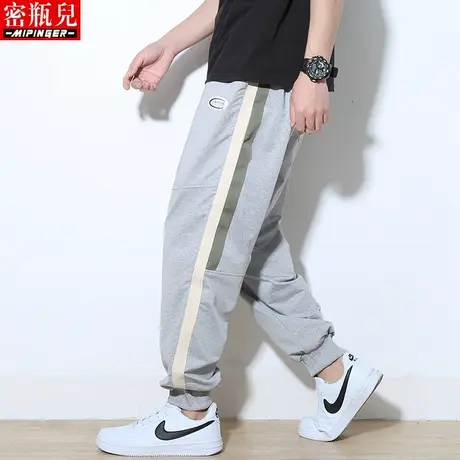 密瓶儿灰色休闲运动裤男宽松秋季男士大码胖子加肥加裤子男装潮流图片