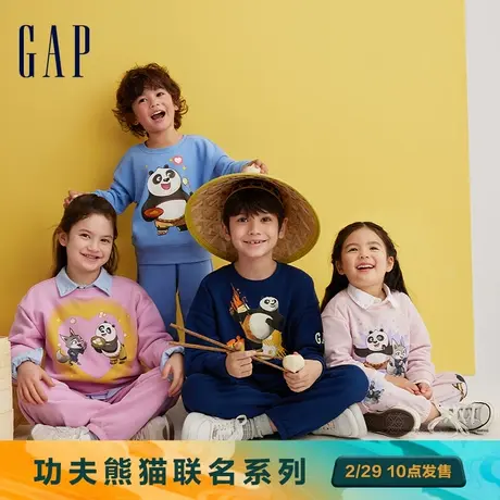 【功夫熊猫联名】Gap男女幼童春2024新款萌趣印花束口卫裤890538商品大图