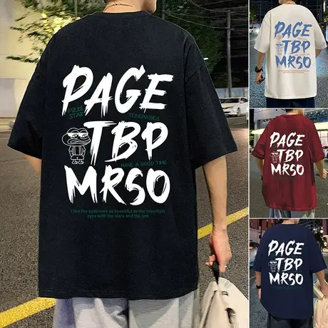 重磅纯棉短袖T恤男2024新款夏季ins潮牌美式字母宽松男生体恤上衣商品大图