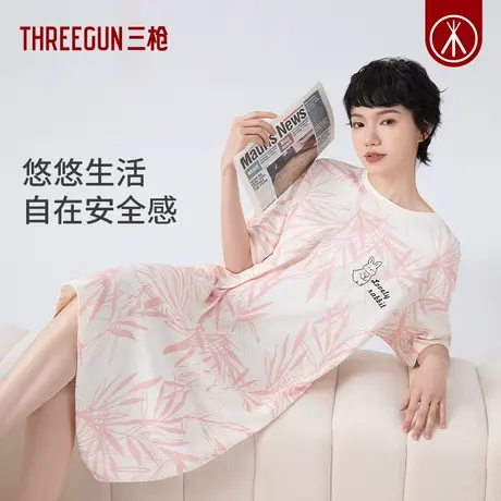 三枪2024春夏新品纯棉睡裙女轻薄柔软透气甜美印花女家居裙长裙图片