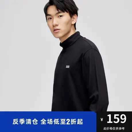 韩国绒面料马克华菲刺绣纯色高领长袖T恤打底衫男秋新款上衣图片