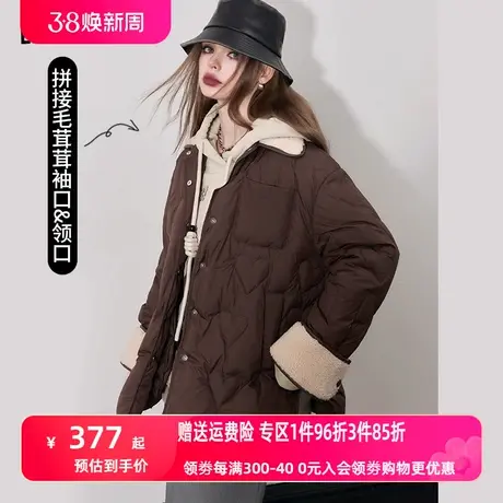 妖精的口袋美拉德宽松棉服女2023冬季新款拼接设计感薄款棉衣外套图片