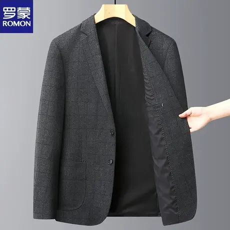 罗蒙新款男士秋季新款商务休闲爆款格子西服时尚中青年单件小西装图片