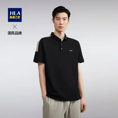 HLA/海澜之家肩部拼接短袖翻领POLO衫字母刺绣套头保罗t恤短袖男商品大图