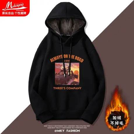 港风复古vintage美式卫衣男连帽秋冬款加绒加厚潮牌嘻哈宽松外套图片