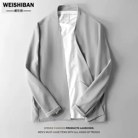 春秋新品简约外穿青年无痕压胶针织长袖t恤男帅气冰丝商务开衫潮商品大图