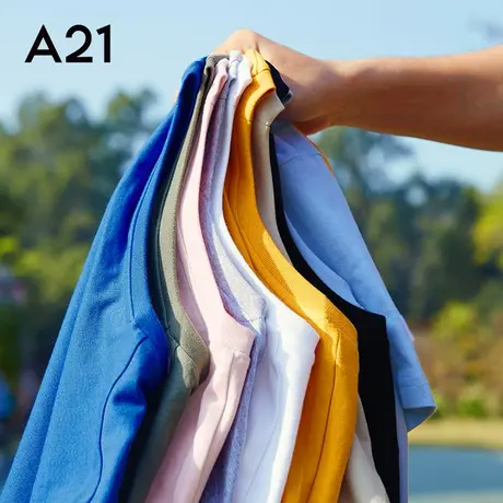 A21夏季2023新款男装短袖T恤男纯色棉男士打底衫情侣装上衣女潮商品大图