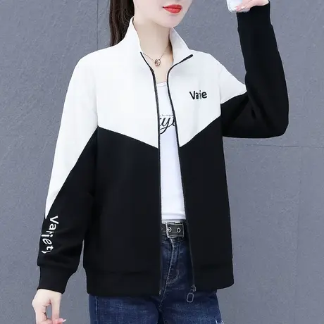 立领外套女春秋2023年新款时尚拉链卫衣开衫休闲百搭薄款长袖上衣图片