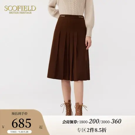 Scofield女装百褶裙复古优雅气质高腰显瘦气质中长半身裙秋季新品图片