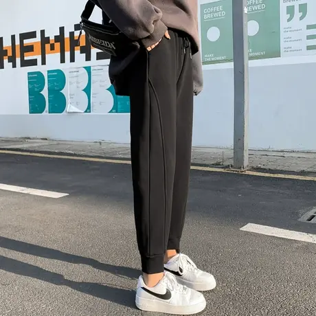 2022新款运动裤女宽松束脚春秋冬薄款黑色哈伦休闲加绒小个子卫裤图片