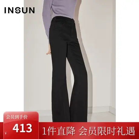 恩裳COVER冬季2022经典立体捏褶设计弹力牛仔棉质休闲喇叭裤商品大图