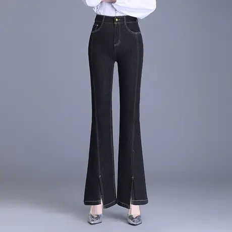 不规则开叉喇叭裤牛仔裤女秋季2023新款高腰修身长裤通勤微喇裤子图片