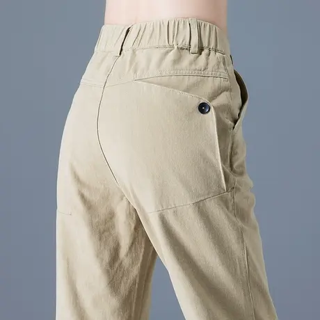 卡其色休闲裤女2023年新款春秋大码女裤咖色裤子九分哈伦裤萝卜裤图片