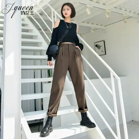 高腰哈伦裤女秋季宽松高级感垂感显瘦老爹裤复古休闲西装烟管裤商品大图