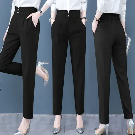 西装裤女小个子2023新款直筒气质高腰春秋小脚灰色职业休闲哈伦裤图片