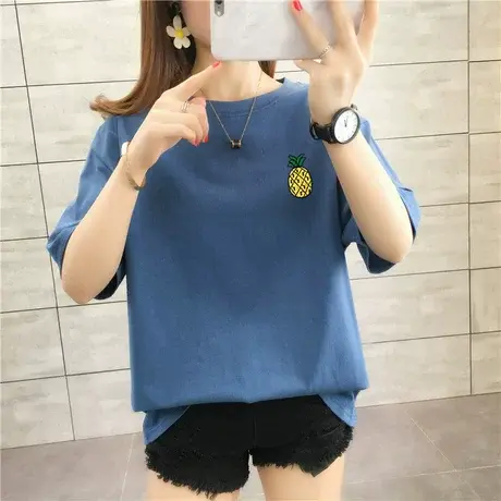 短袖宽松t恤女上衣夏装百搭纯棉大码MM2023新款洋气内搭体恤时尚图片