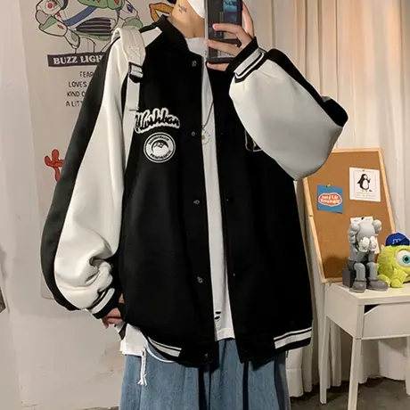 oversize外套女2021春秋宽松韩版ins美式街头开衫夹克情侣棒球服图片