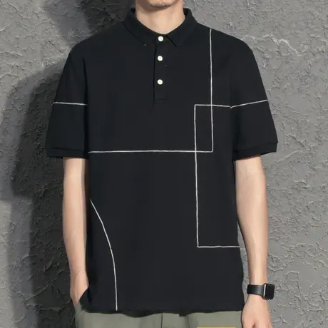 高品质韩版纯色polo衫男2022夏季潮流修身tee有领半袖翻领短袖t恤图片