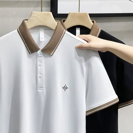 夏季冰丝修身短袖polo衫男士翻领t恤保罗商务休闲高端条纹领体恤商品大图