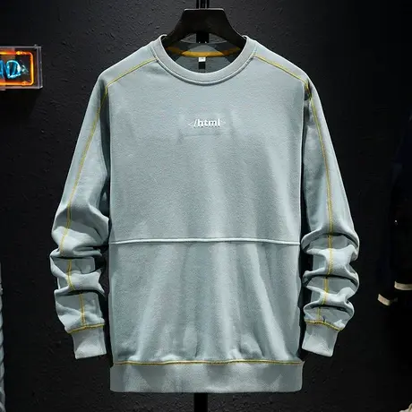 春秋季男士拼接卫衣立体字母刺绣上衣美式潮牌休闲圆领套头宽松款图片