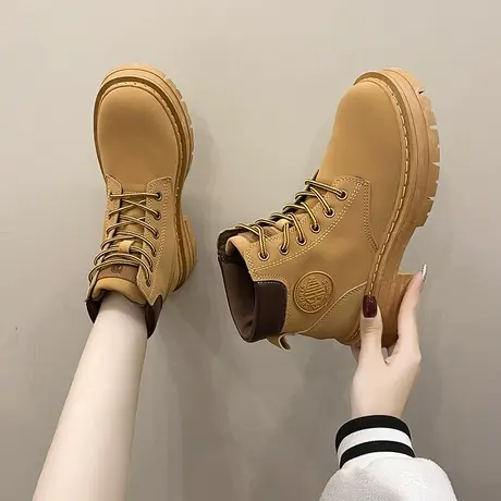 高帮女鞋内增高8cm马丁靴小码33-34大黄靴小个子加绒短靴秋冬棉靴商品大图