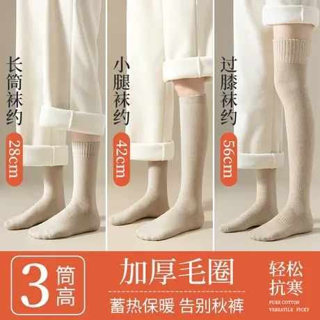 袜子女长筒袜秋冬季过膝袜加绒加厚保暖小腿袜纯棉毛圈冬天大腿袜商品大图