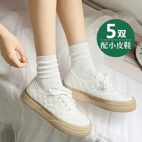 白色袜子女短袜夏天搭配白鞋小皮鞋运动板鞋的棉袜大童学生青少年商品大图