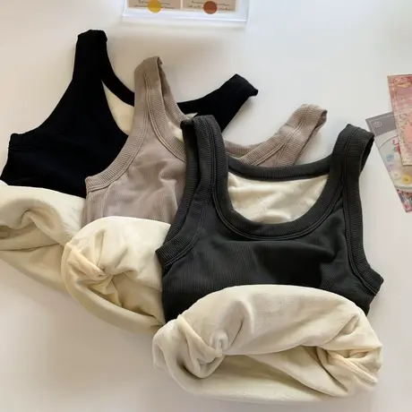 加绒加厚保暖螺纹背心女冬季内搭打底衫保暖吊带背心塑身美体上衣图片