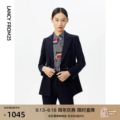 朗姿新款女士修身西装外套春秋时尚设计感通勤双排扣上衣商场同款图片