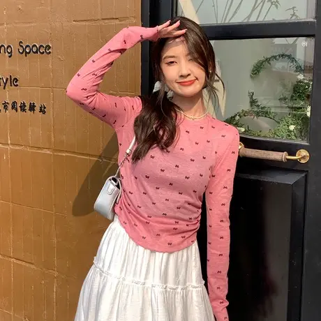 尔给长袖独特别致薄款打底衫女2024新款小个子夏季防晒修身上衣商品大图