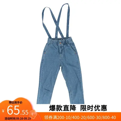 【断码L】艾格2023春季女新品时尚百搭高腰简约背带牛仔连身裤Z52商品大图