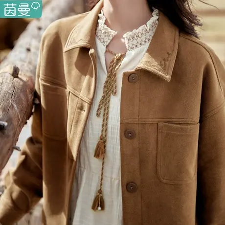 茵曼官方旗舰店外套女2023新款春秋冬短款工装夹克灯芯绒小个子图片