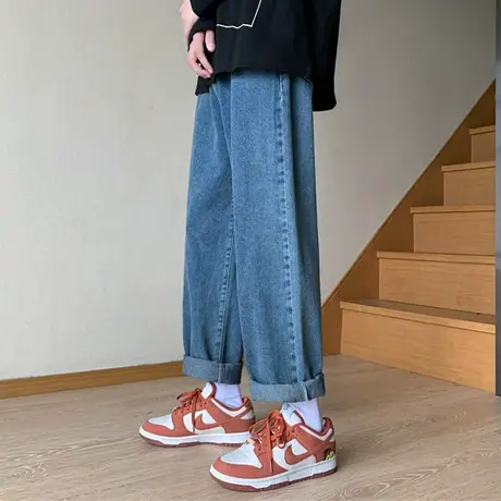 复古牛仔裤男夏季潮牌宽松阔腿直筒裤男生春秋款美式高街休闲裤子商品大图