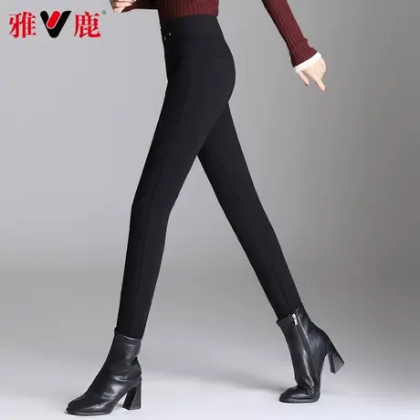 雅鹿时尚黑色羽绒裤女2022冬季新款弹性保暖裤子休闲修身直筒裤潮图片