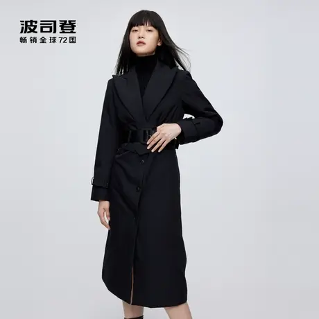 波司登奥莱女鹅绒长款一衣多穿西装领腰带修身收腰气质百搭羽绒服图片