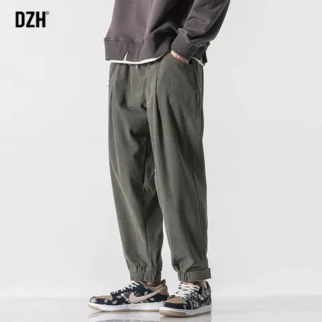 男士绿色灯芯绒裤子男潮牌春夏华夫格运动裤束脚裤2023新款休闲裤商品大图