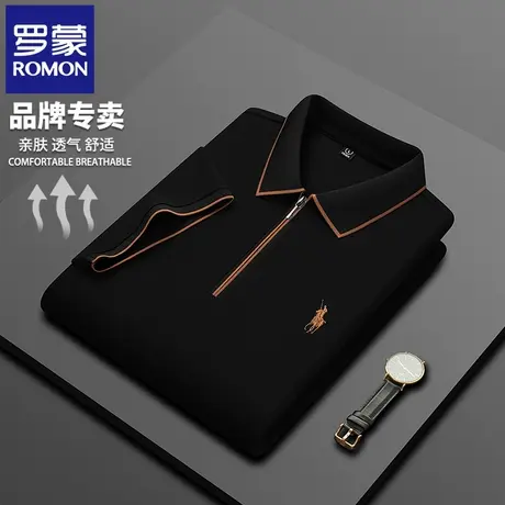 罗蒙高端刺绣POLO衫短袖T恤男夏季薄款商务休闲半拉链翻领上衣N2Z商品大图