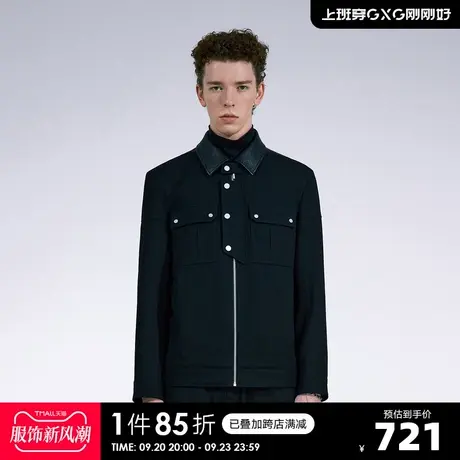 YATLAS亚锐男装22新款春季黑色翻领夹克男斜纹时尚百搭外套商品大图