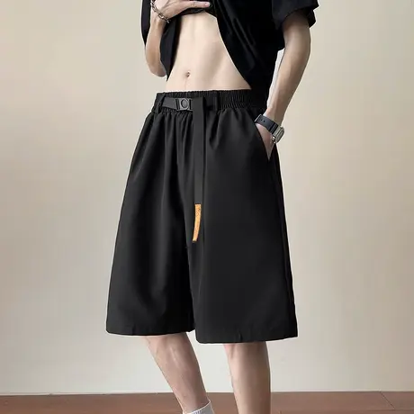 卡扣编织腰带冰丝速干西装短裤男ins夏季2025新款运动休闲五分裤商品大图