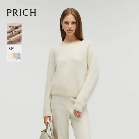 【浣熊绒+羊毛】PRICH经典毛绒针织衫冬季新款保暖套头上衣女商品大图
