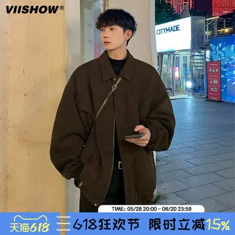 VIISHOW美式解构毛呢外套男2024新款冬季复古痞帅宽松男翻领夹克商品大图