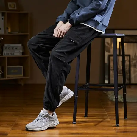 唐狮秋冬新款灯芯绒裤子男款休闲裤韩版宽松束脚长裤子潮牌商品大图