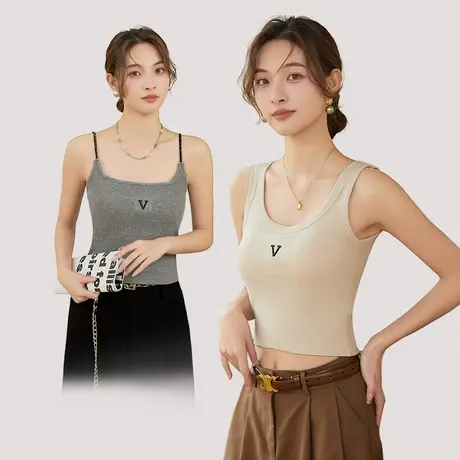 白色吊带背心女2024新款带胸垫一体内搭外穿显瘦遮肚子字母打底衫商品大图