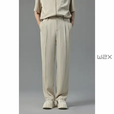 w2x2024新款夏季薄款醋酸垂坠感休闲西装裤男冰丝长裤宽松直筒裤商品大图