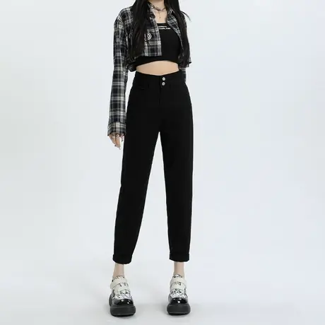 黑色夏季薄款哈伦牛仔裤女2023年新款设计感遮肉显瘦小个子老爹裤商品大图