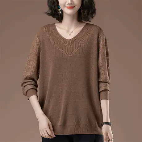 毛衣女秋冬加肥加大码女装宽松中年妈妈洋气v领女士针织衫打底衫商品大图