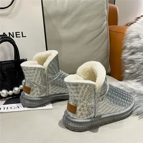 雪地靴女2023新款冬加绒加厚保暖防滑防水银色时尚学生棉鞋面包鞋商品大图