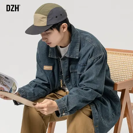 男生蓝色牛仔外套男美式新款秋季男装2023新款上衣工装夹克牛仔衣商品大图