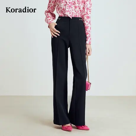 珂莱蒂尔koradior秋季款简约阔腿西装裤百搭修身微喇长裤女商品大图