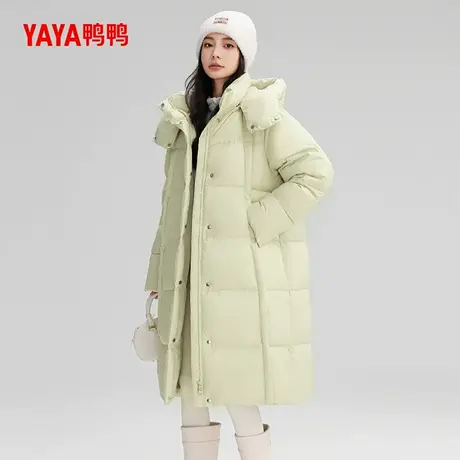 鸭鸭羽绒服女士2024冬新品过膝中长款韩版时尚加厚保暖鸭绒外套S商品大图